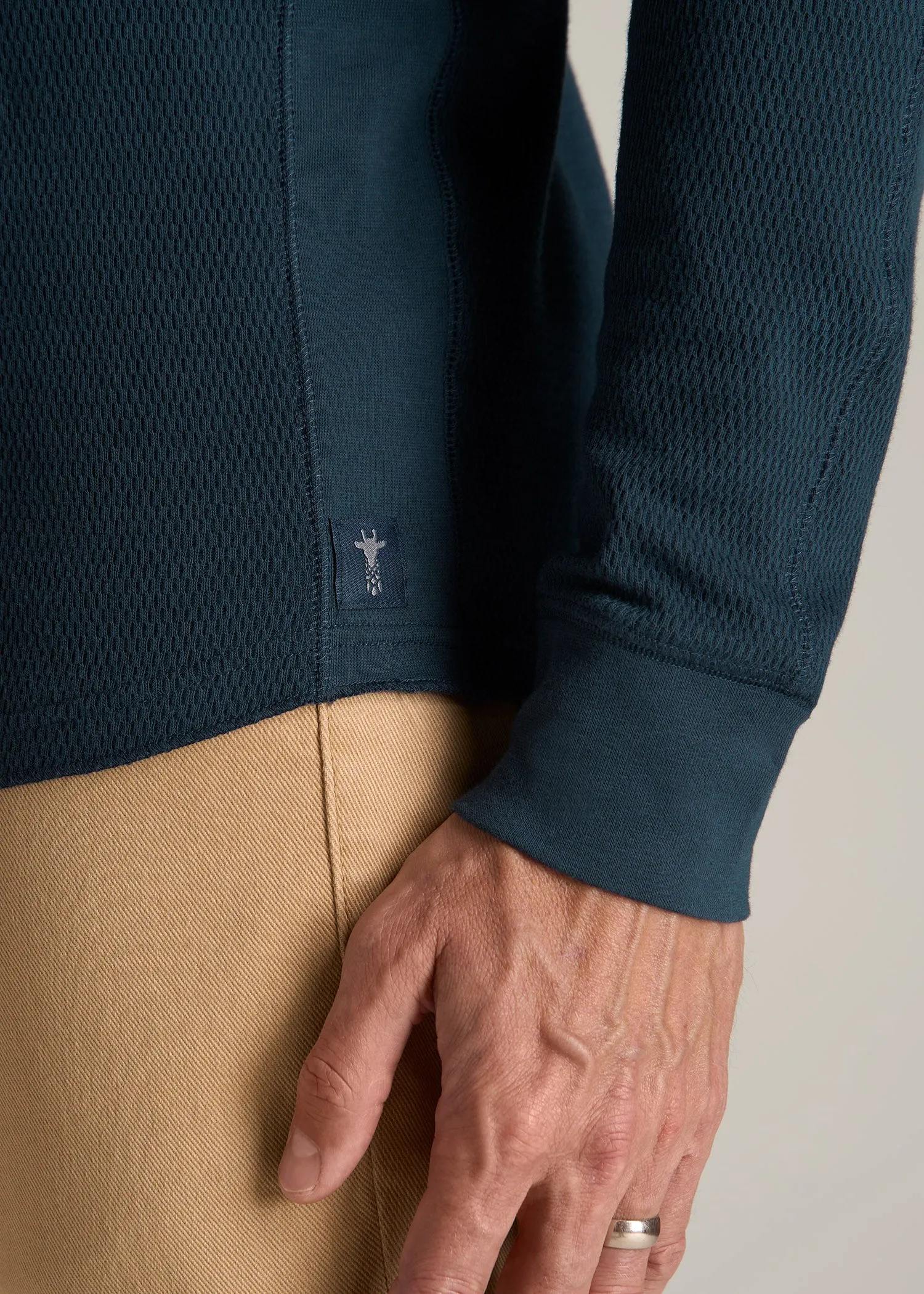 Double Honeycomb Thermal Long-Sleeve Henley Shirt for Tall Men in True Navy sold by American Tall product image thumbnail 2