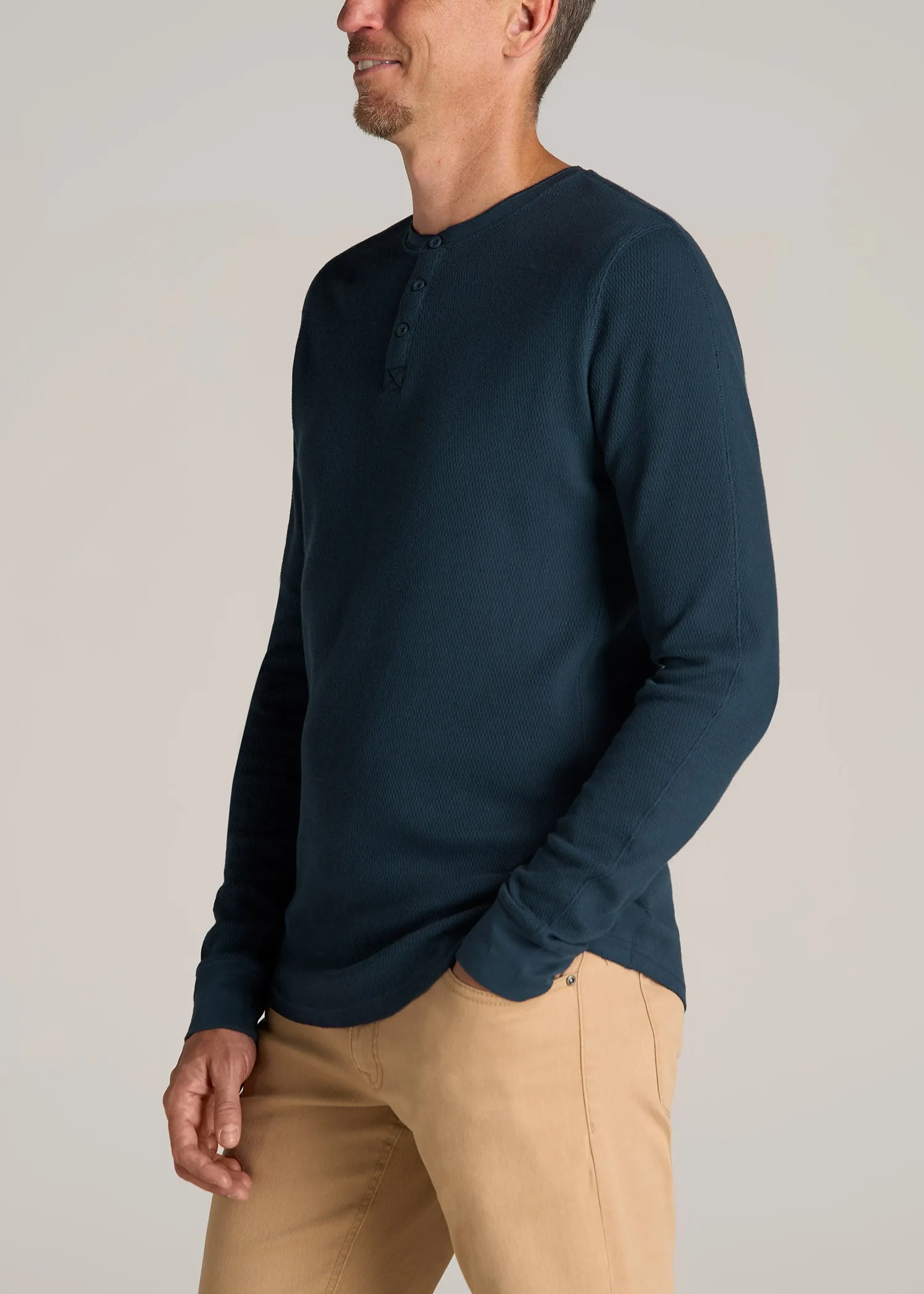 Double Honeycomb Thermal Long-Sleeve Henley Shirt for Tall Men in True Navy sold by American Tall product image thumbnail 3