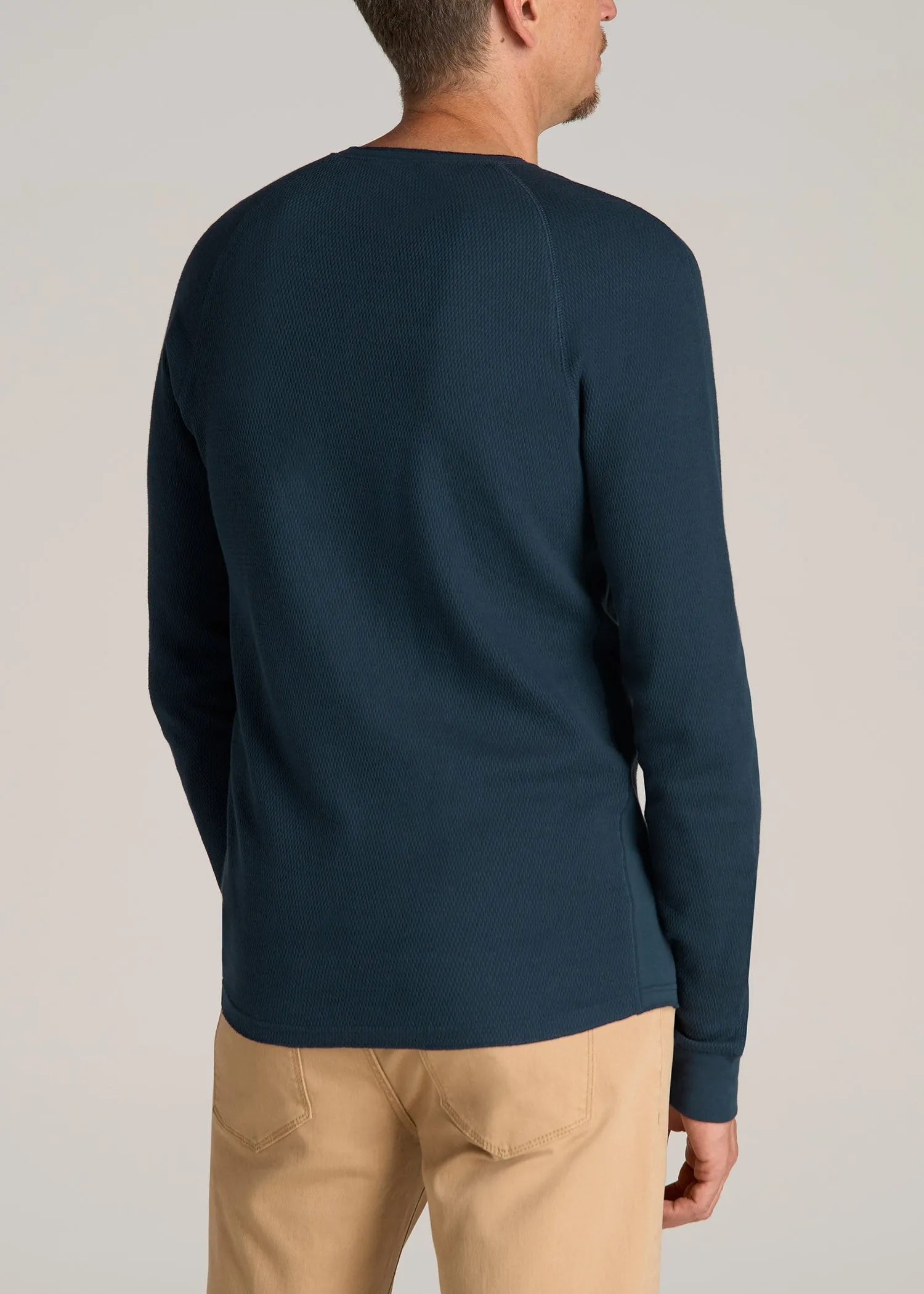 Double Honeycomb Thermal Long-Sleeve Henley Shirt for Tall Men in True Navy sold by American Tall product image thumbnail 5
