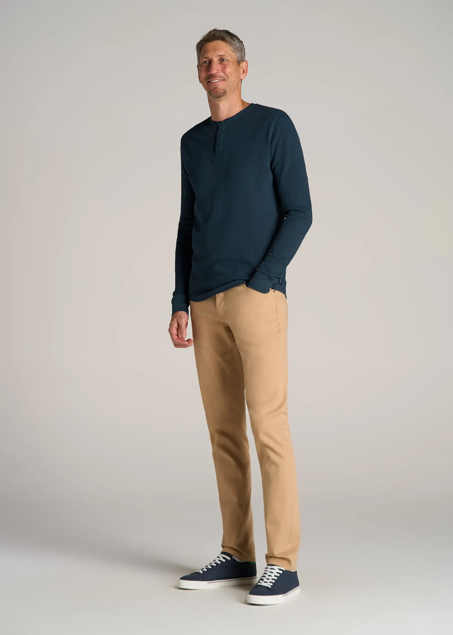 Double Honeycomb Thermal Long-Sleeve Henley Shirt for Tall Men in True Navy sold by American Tall product image thumbnail 4