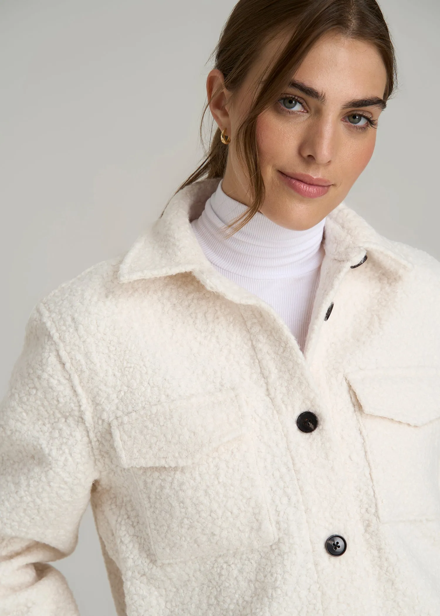 Relaxed Boucle Shacket for Tall Women in Winter White sold by American Tall product image thumbnail 2