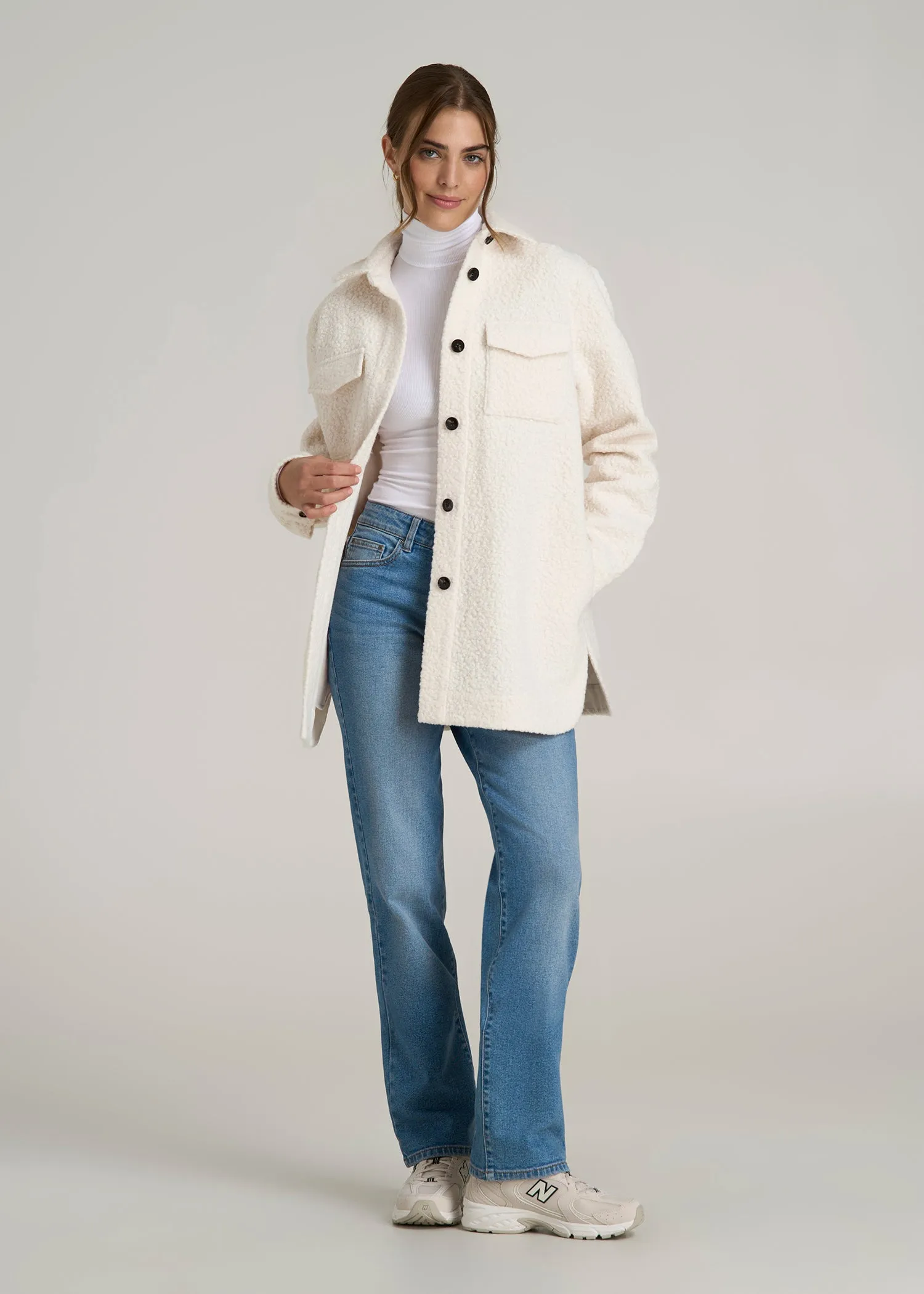 Relaxed Boucle Shacket for Tall Women in Winter White sold by American Tall product image thumbnail 4