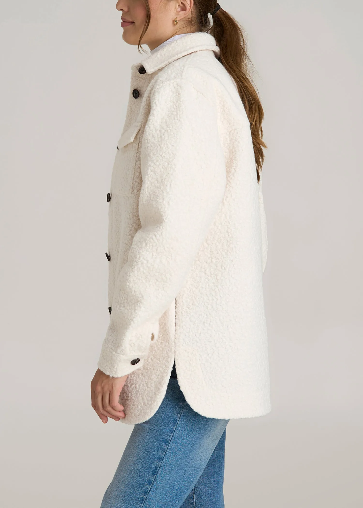 Relaxed Boucle Shacket for Tall Women in Winter White sold by American Tall product image thumbnail 3