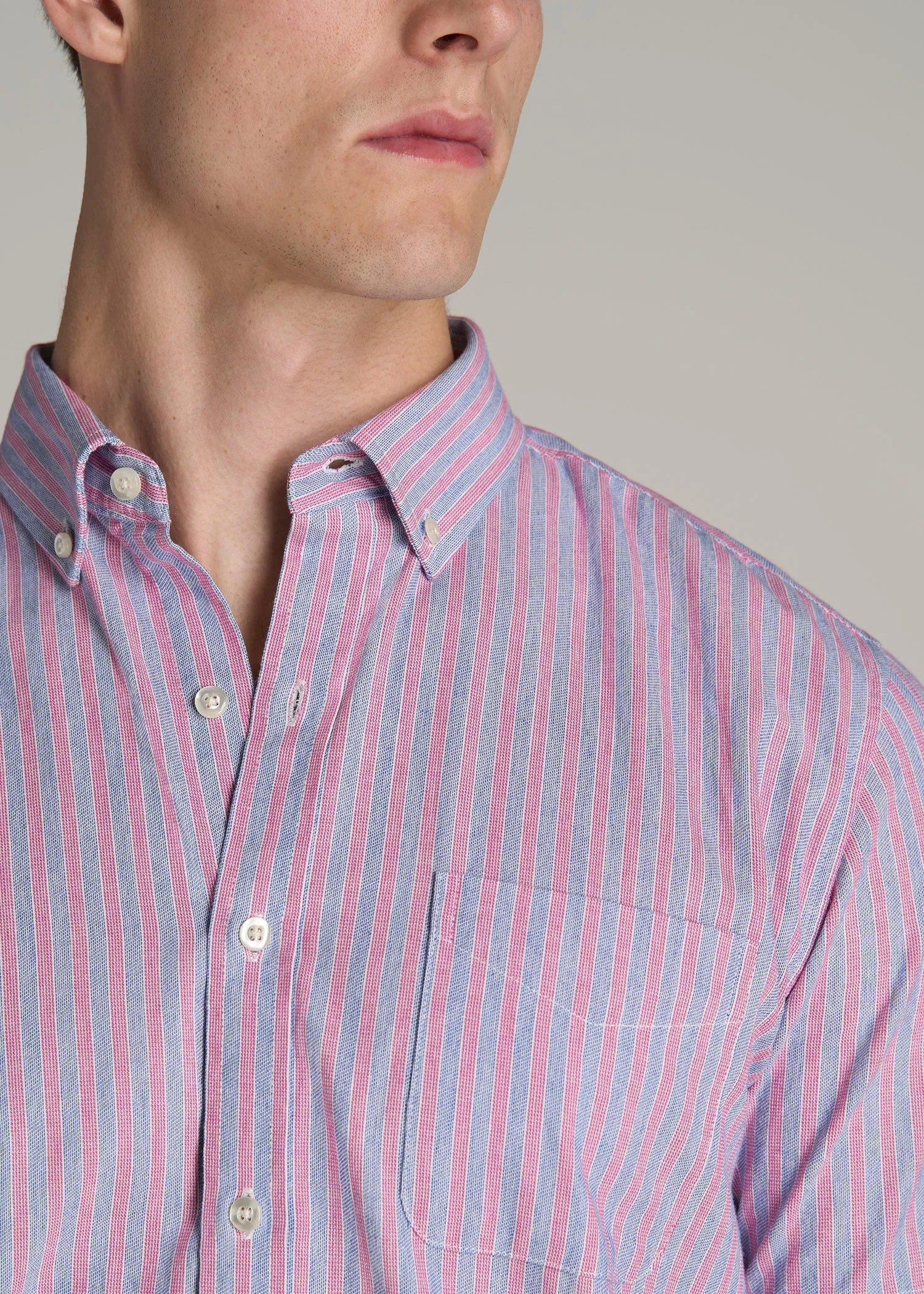 Short Sleeve Shirt for Tall Men in Blue and Rose Stripe sold by American Tall product image thumbnail 2