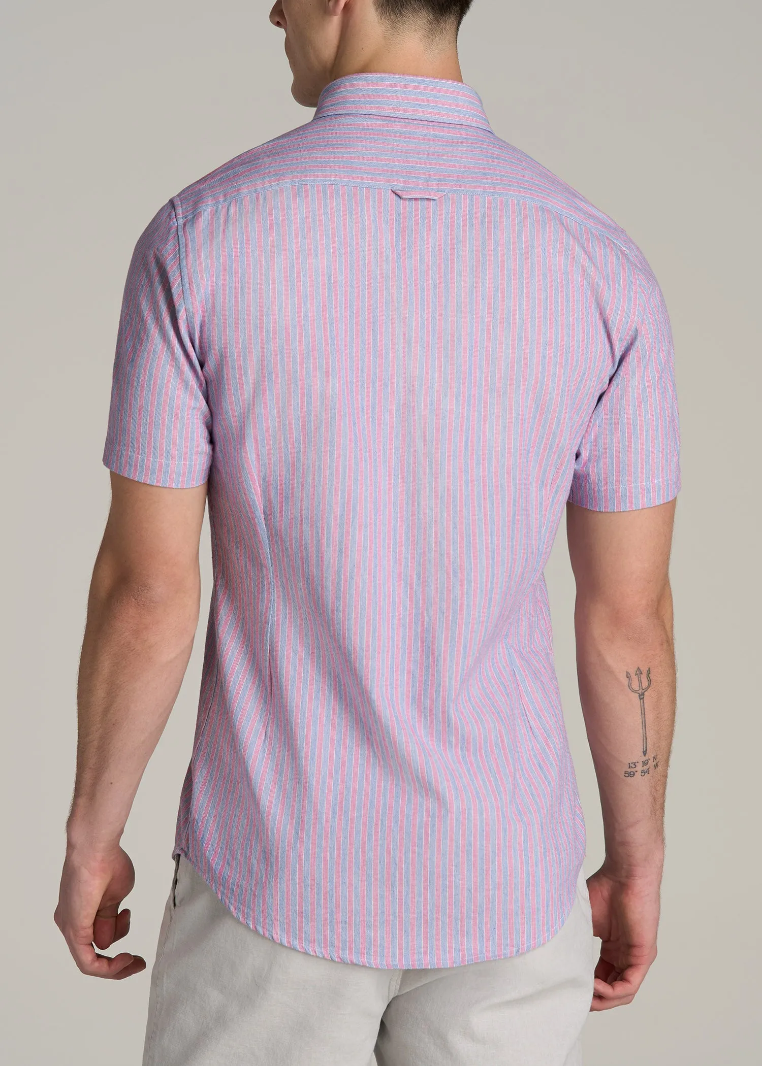 Short Sleeve Shirt for Tall Men in Blue and Rose Stripe sold by American Tall product image thumbnail 4