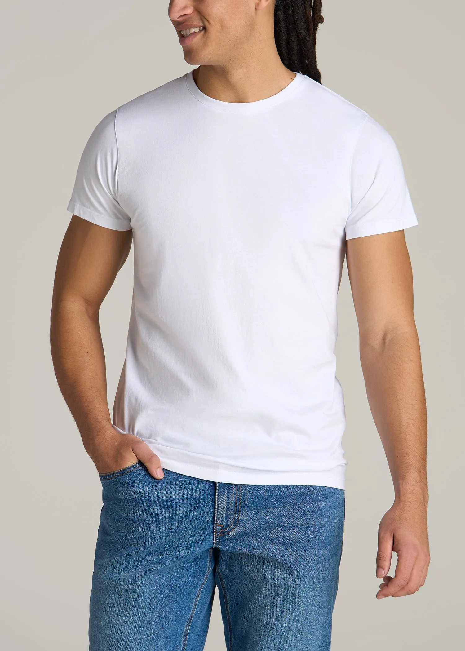 Modern Fit Garment Dyed Cotton T-Shirt for Tall Men in White sold by American Tall