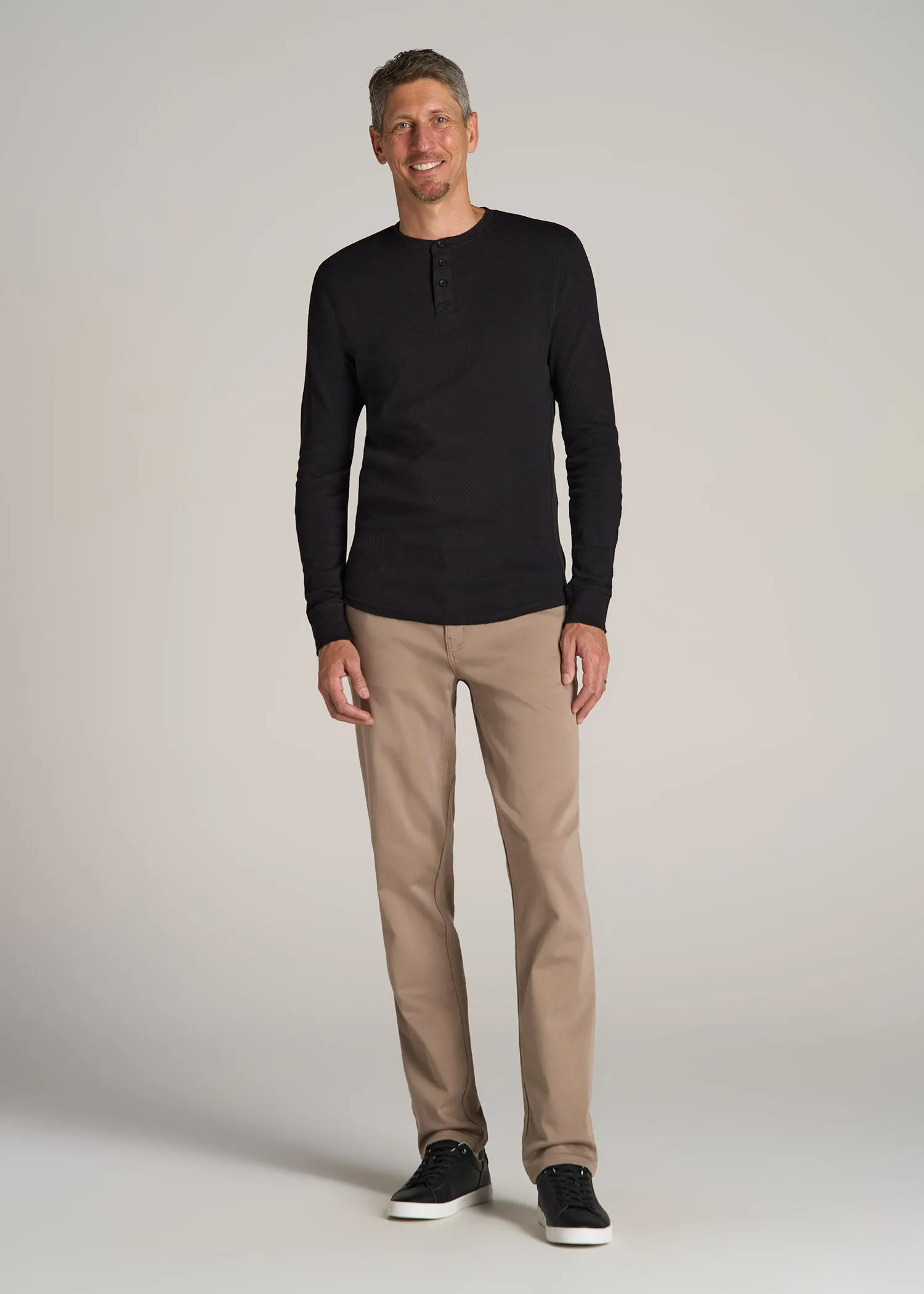 Double Honeycomb Thermal Long-Sleeve Henley Shirt for Tall Men in Black sold by American Tall product image thumbnail 4