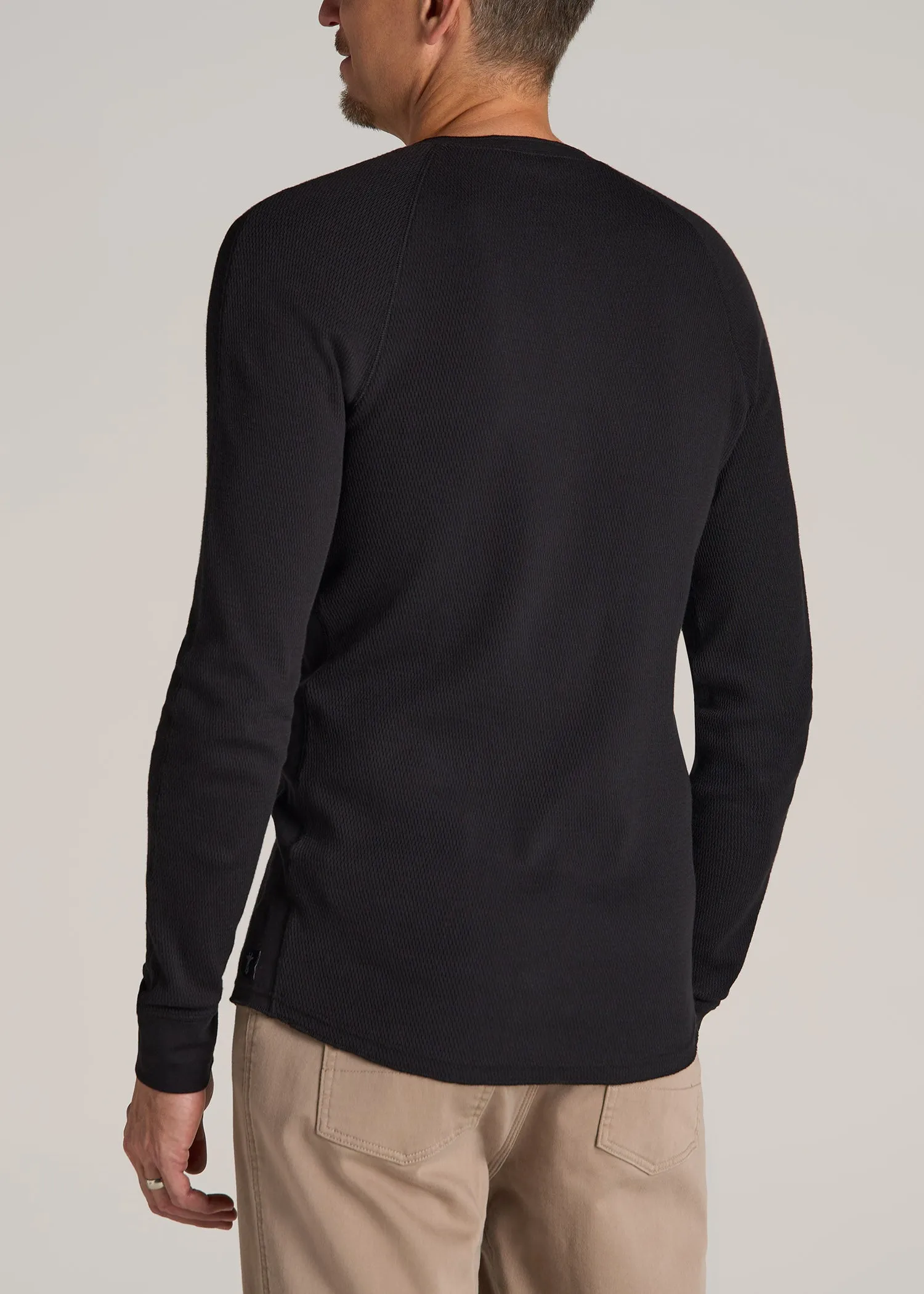 Double Honeycomb Thermal Long-Sleeve Henley Shirt for Tall Men in Black sold by American Tall product image thumbnail 5