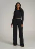 Mid-Rise Waffle Wide-Leg Pants for Tall Women in Black sold by American Tall