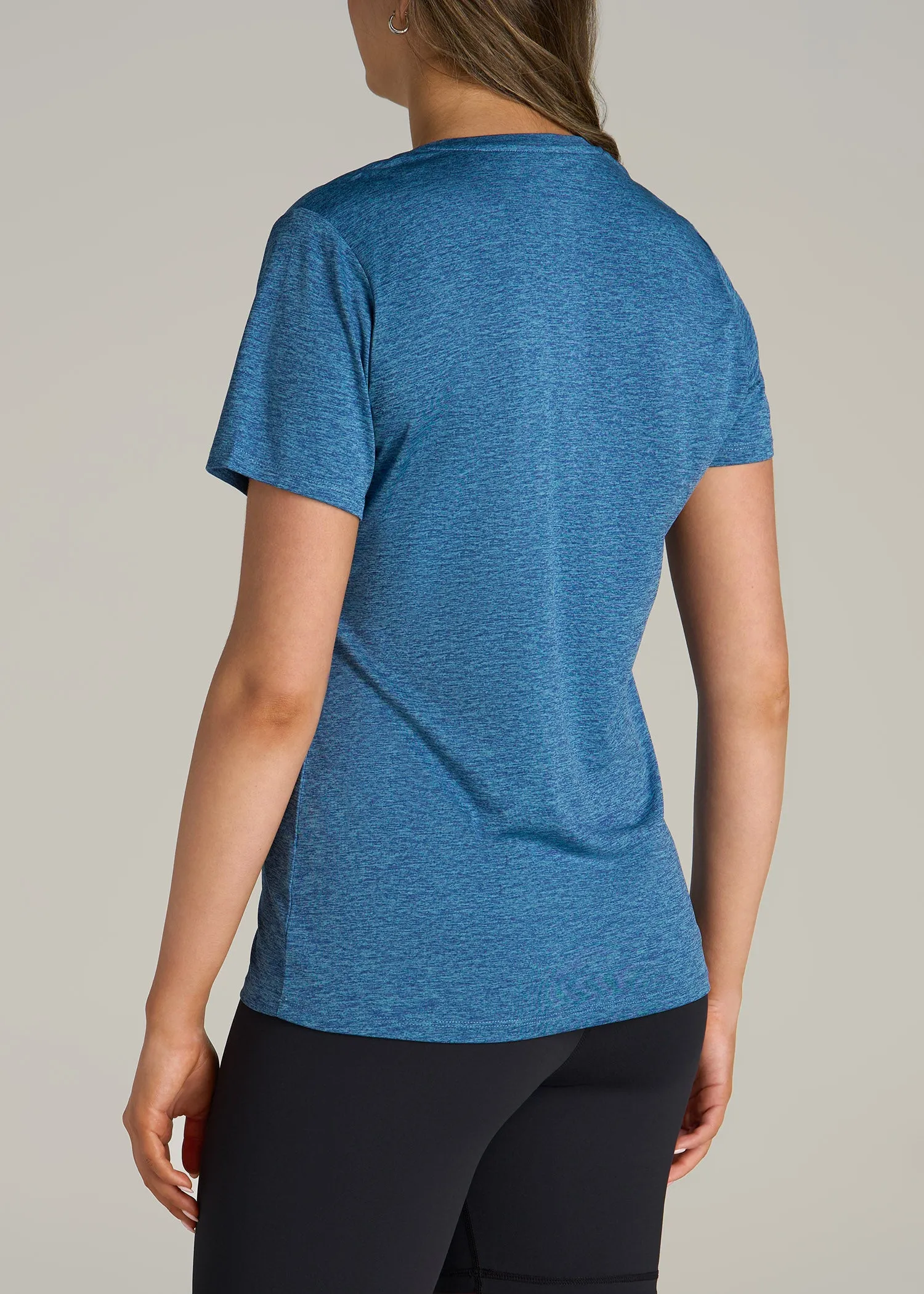 Short Sleeve Active V Neck T-Shirt for Tall Women in Ocean Blue Space Dye sold by American Tall product image thumbnail 5