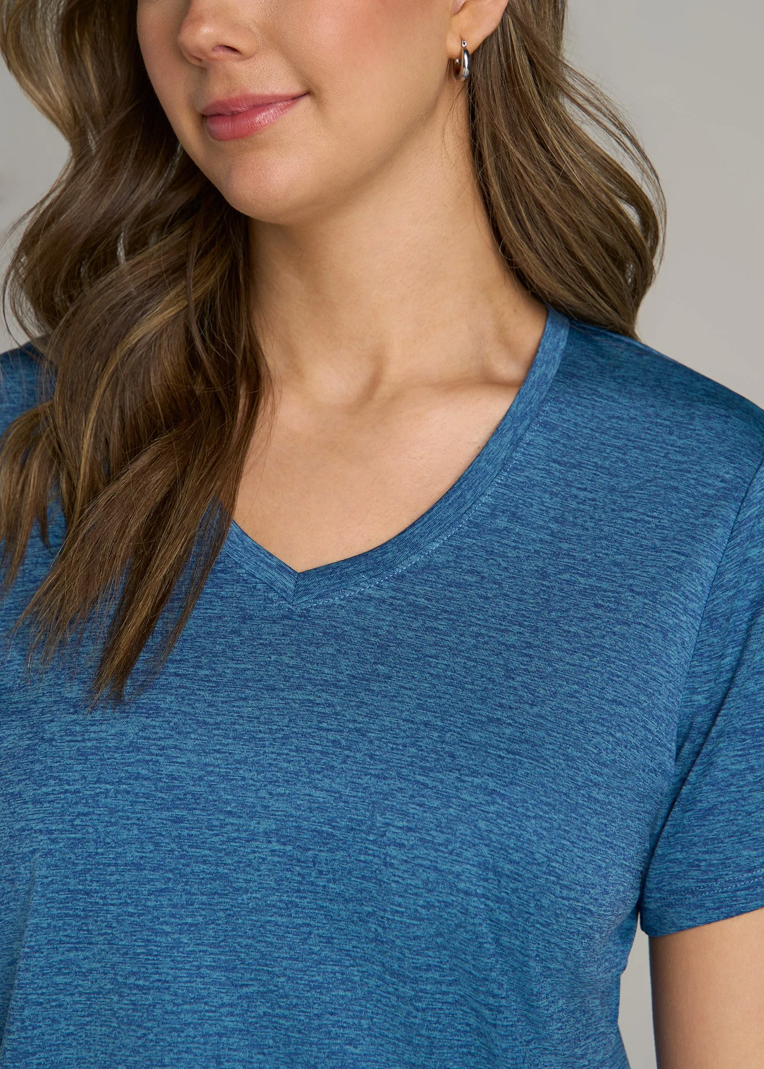 Short Sleeve Active V Neck T-Shirt for Tall Women in Ocean Blue Space Dye sold by American Tall product image thumbnail 2