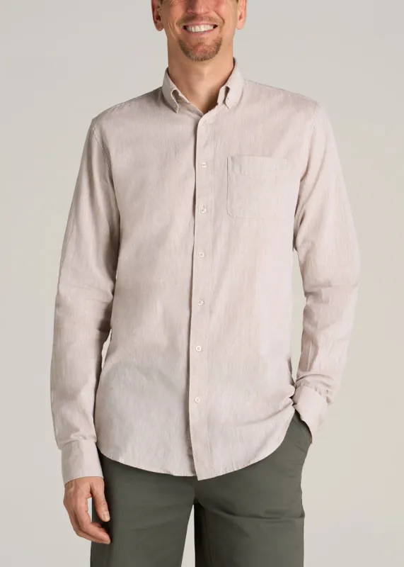 Linen Long Sleeve Shirt for Tall Men in Natural sold by American Tall