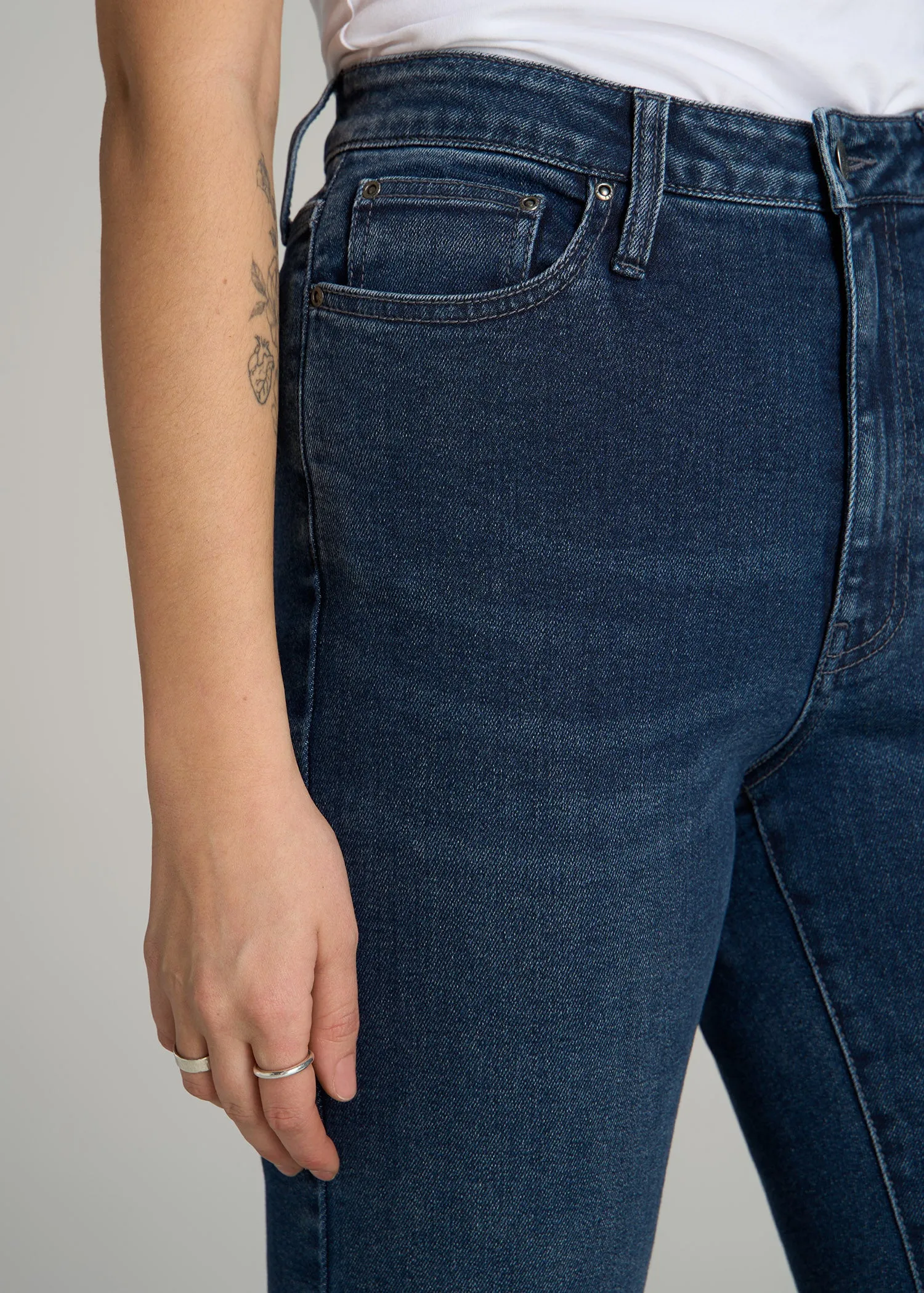 Chloe High Rise Flare Jeans for Tall Women in Faded Dark Indigo sold by American Tall product image thumbnail 2