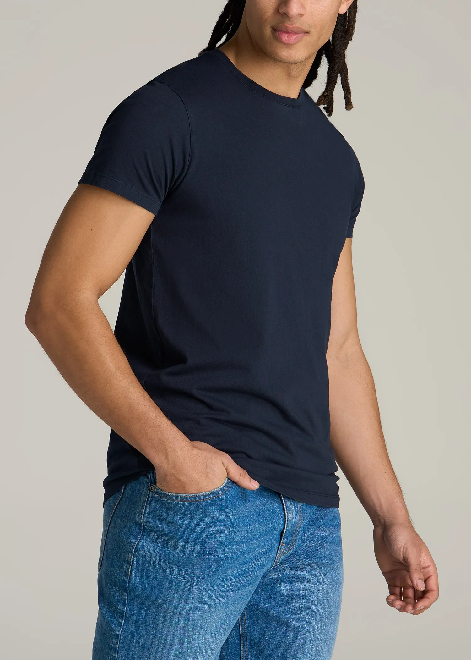 Modern Fit Garment Dyed Cotton T-Shirt for Tall Men in Evening Blue sold by American Tall product image thumbnail 3