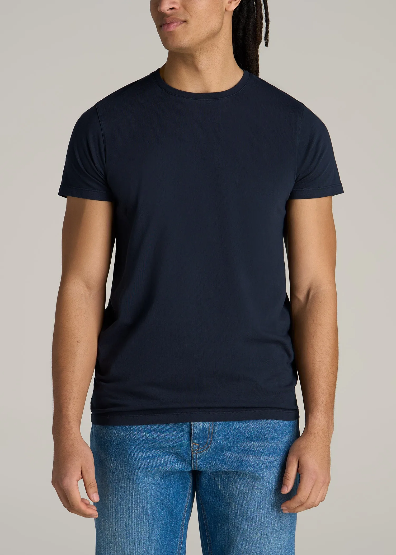 Modern Fit Garment Dyed Cotton T-Shirt for Tall Men in Evening Blue sold by American Tall