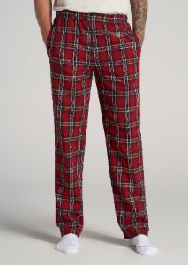 Plaid Pajama Pants for Tall Men in Red & White Plaid sold by American Tall