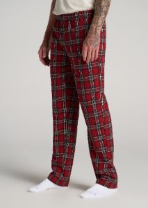 Plaid Pajama Pants for Tall Men in Red & White Plaid sold by American Tall
