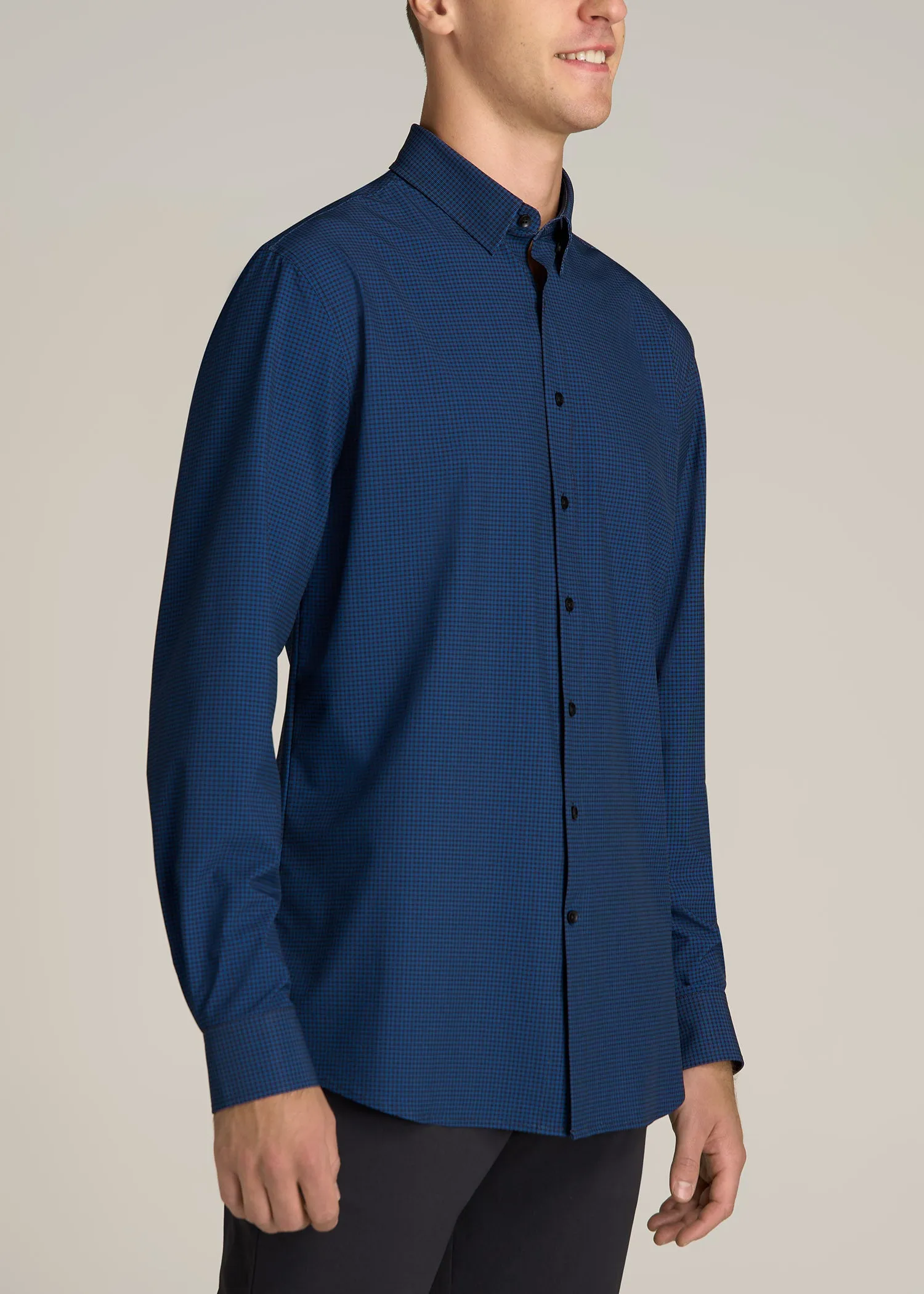 Traveler Stretch Dress Shirt for Tall Men in Black and Blue Micro Check sold by American Tall product image thumbnail 3
