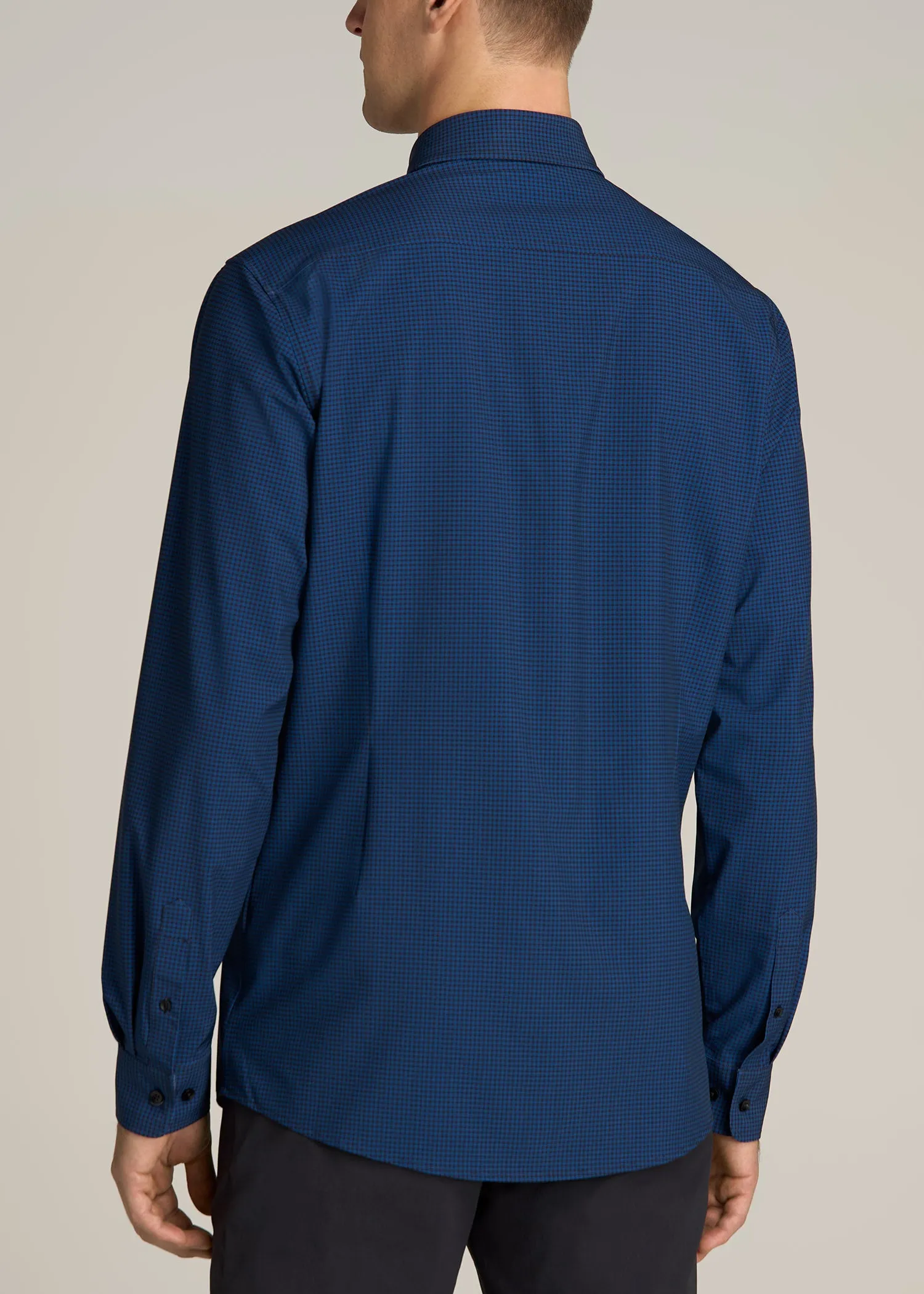 Traveler Stretch Dress Shirt for Tall Men in Black and Blue Micro Check sold by American Tall product image thumbnail 4