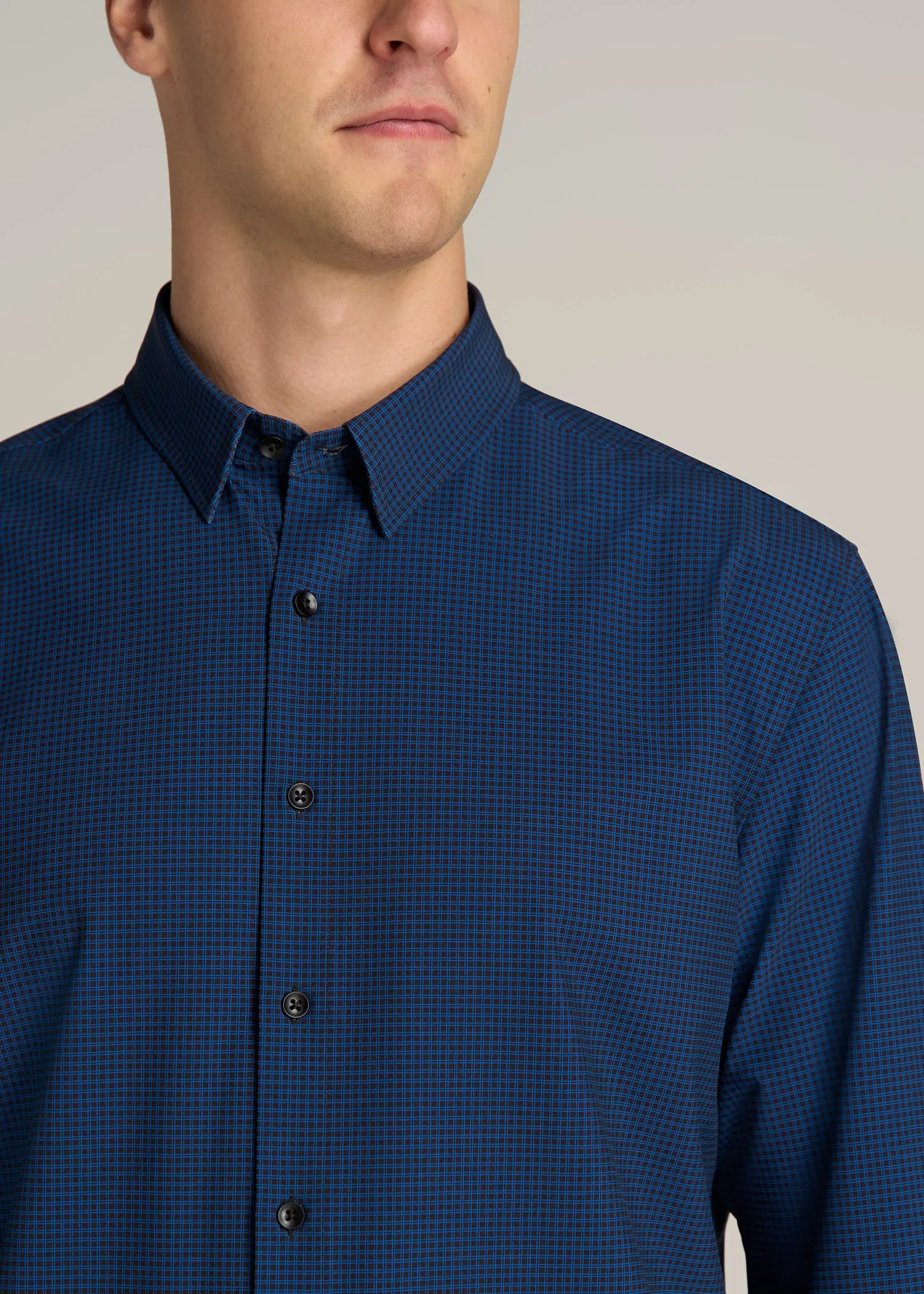 Traveler Stretch Dress Shirt for Tall Men in Black and Blue Micro Check sold by American Tall product image thumbnail 2