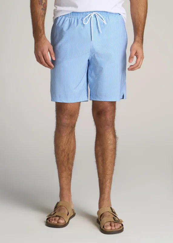 Swim Shorts for Tall Men in Sky Blue Stripe sold by American Tall
