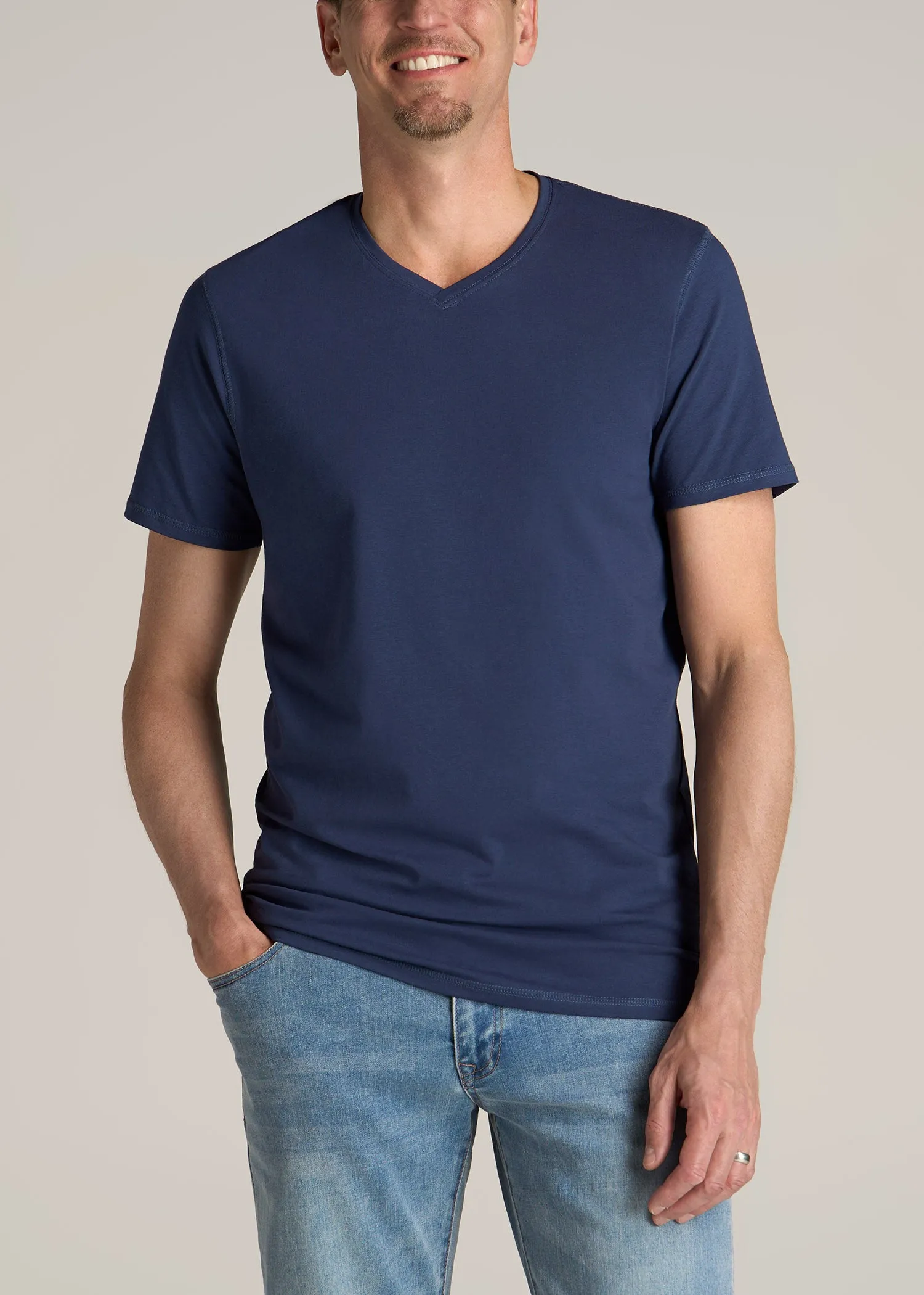 The Essential REGULAR-FIT V-Neck Men's Tall Tees in Navy sold by American Tall