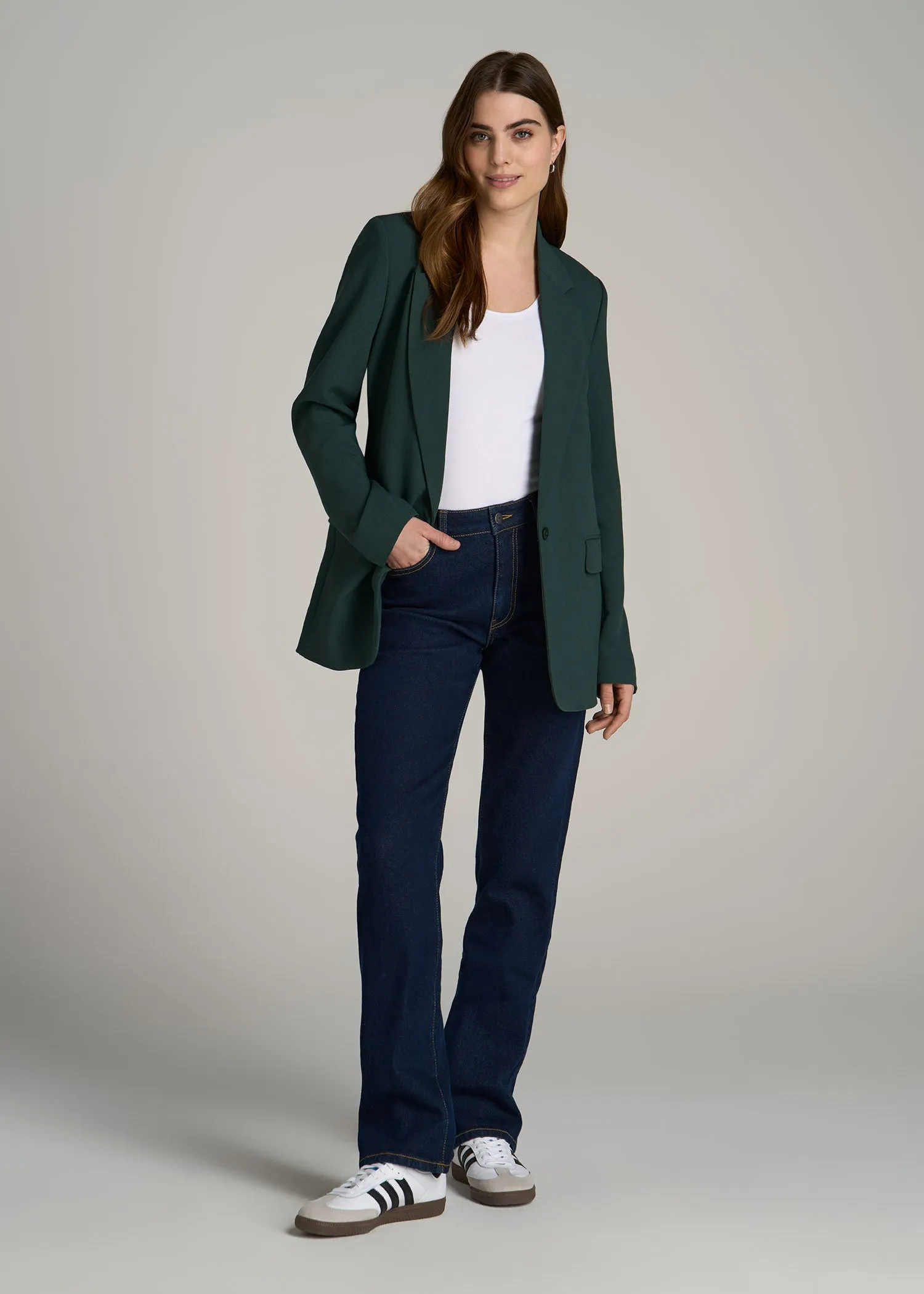 Boyfriend Fit Single-Button Blazer for Tall Women in Smoky Pine sold by American Tall product image thumbnail 4