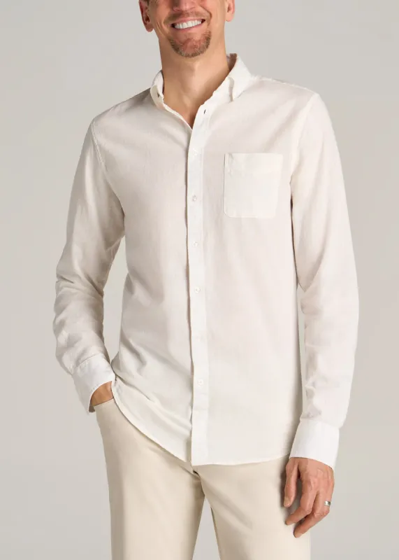 Linen Long Sleeve Shirt for Tall Men in Bright White sold by American Tall