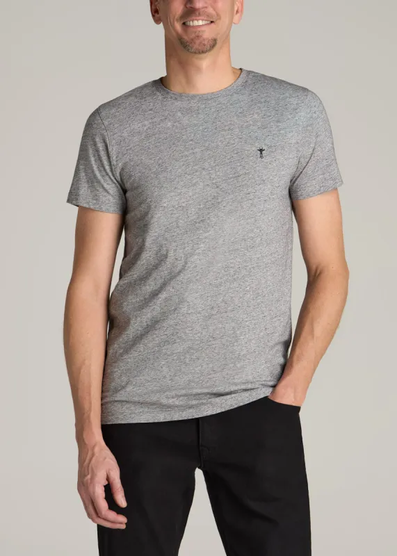MODERN-FIT Embroidered Logo Crewneck T-Shirt for Tall Men in Heather Grey sold by American Tall