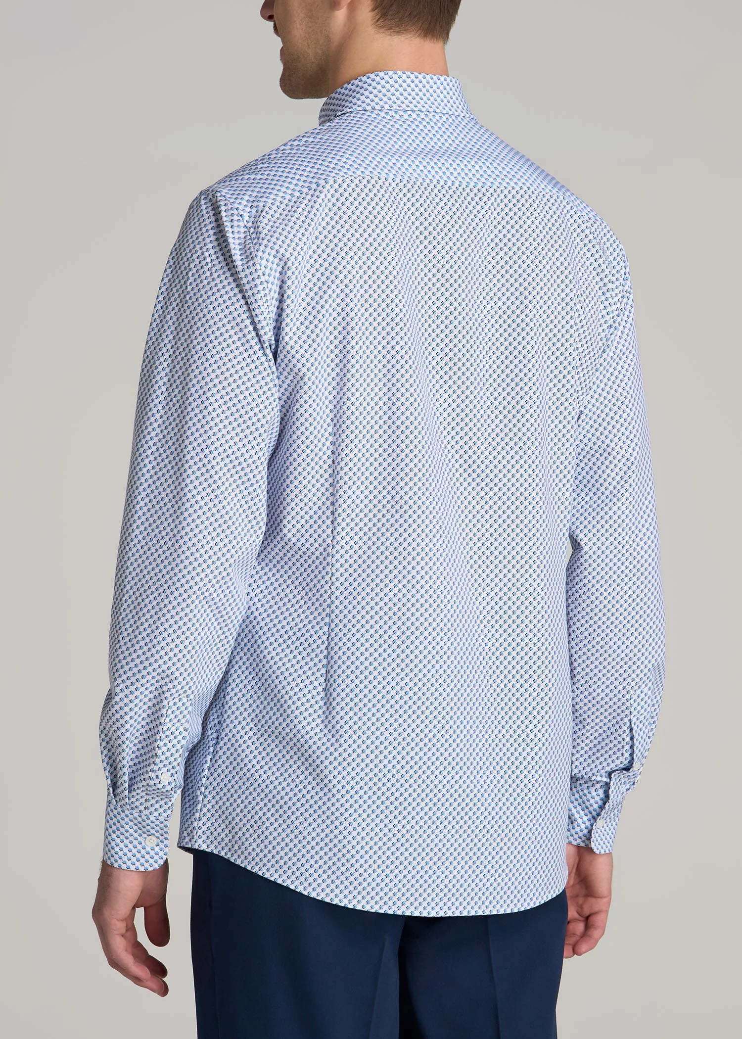 Traveler Stretch Dress Shirt for Tall Men in Light Blue Geometric sold by American Tall product image thumbnail 5