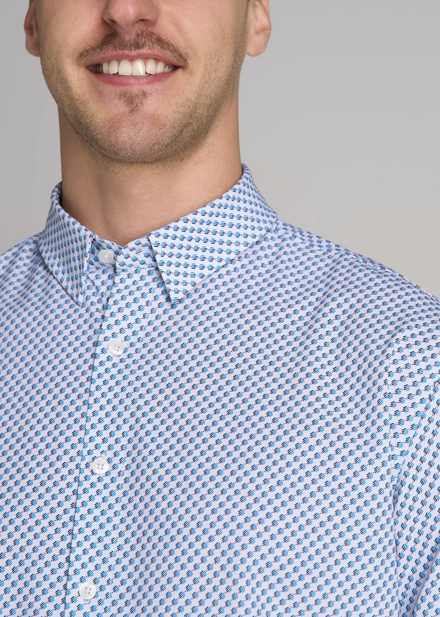 Traveler Stretch Dress Shirt for Tall Men in Light Blue Geometric sold by American Tall product image thumbnail 2