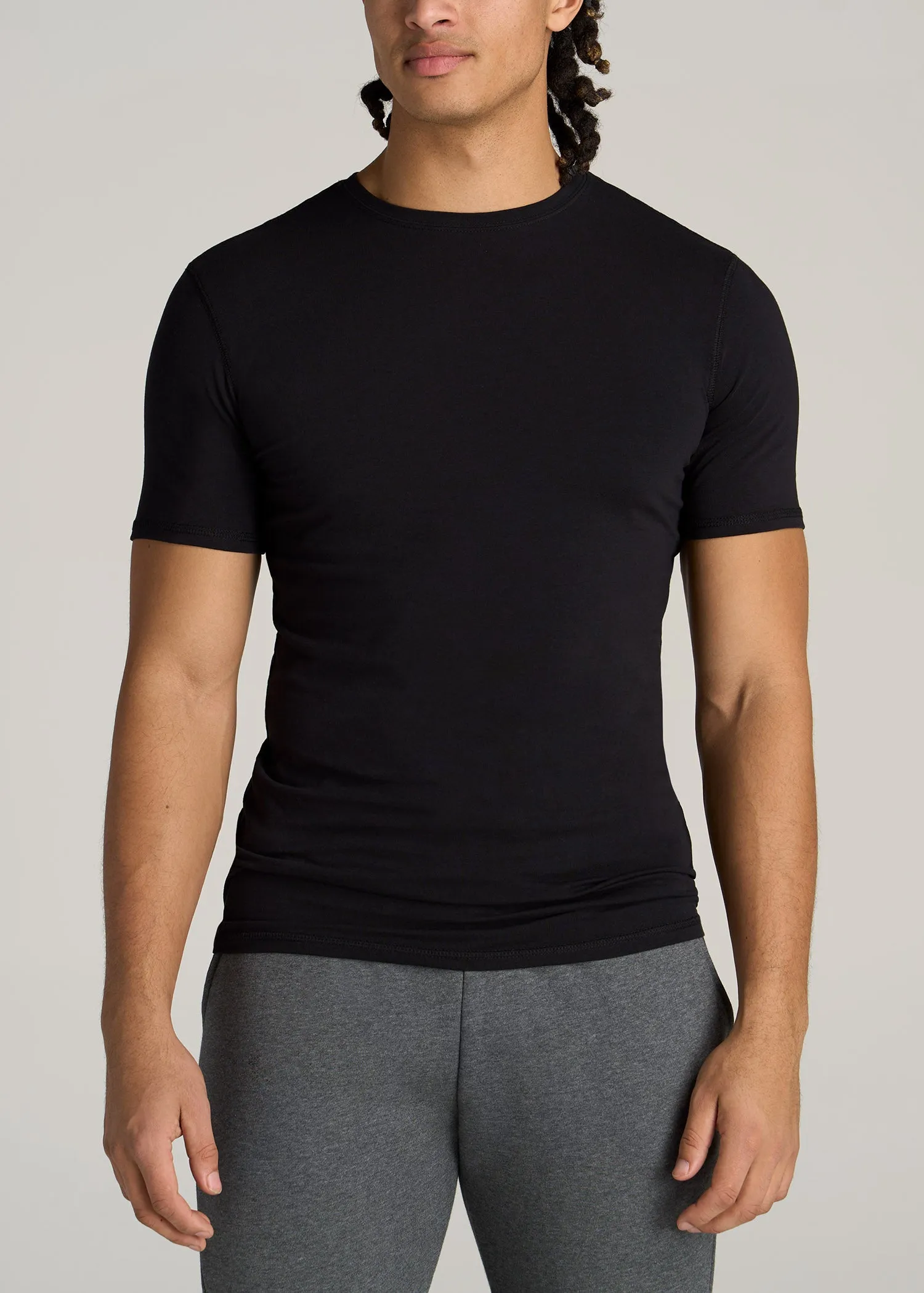The Essential SLIM-FIT Crewneck Tee for Tall Men in Black sold by American Tall