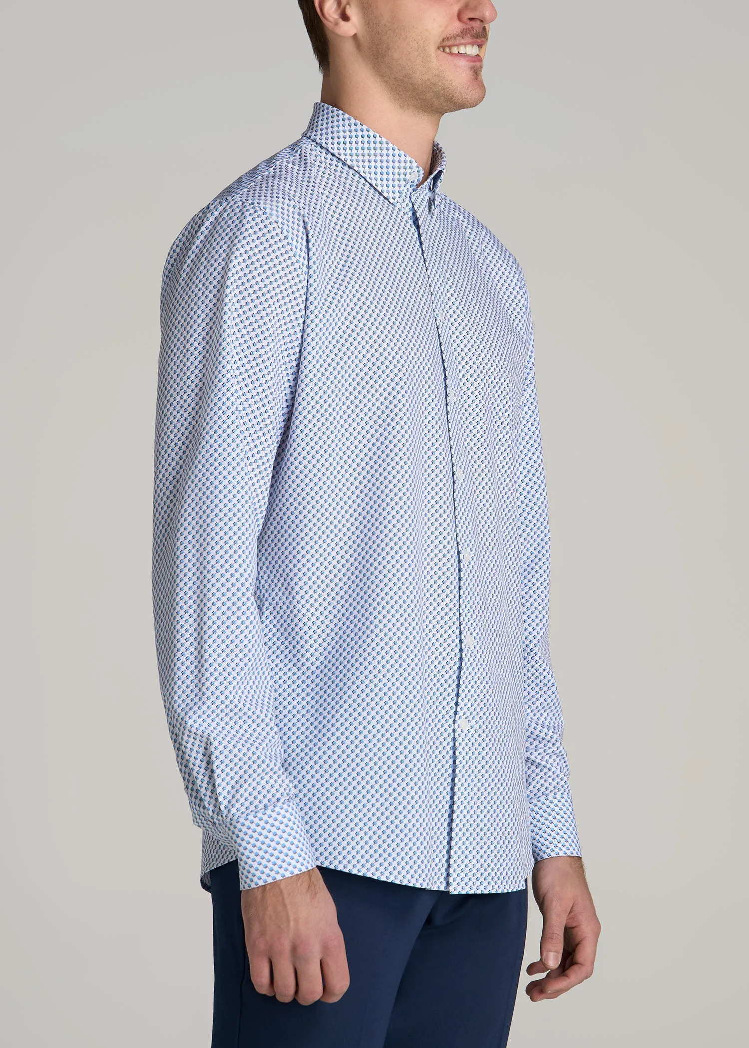 Traveler Stretch Dress Shirt for Tall Men in Light Blue Geometric sold by American Tall product image thumbnail 3