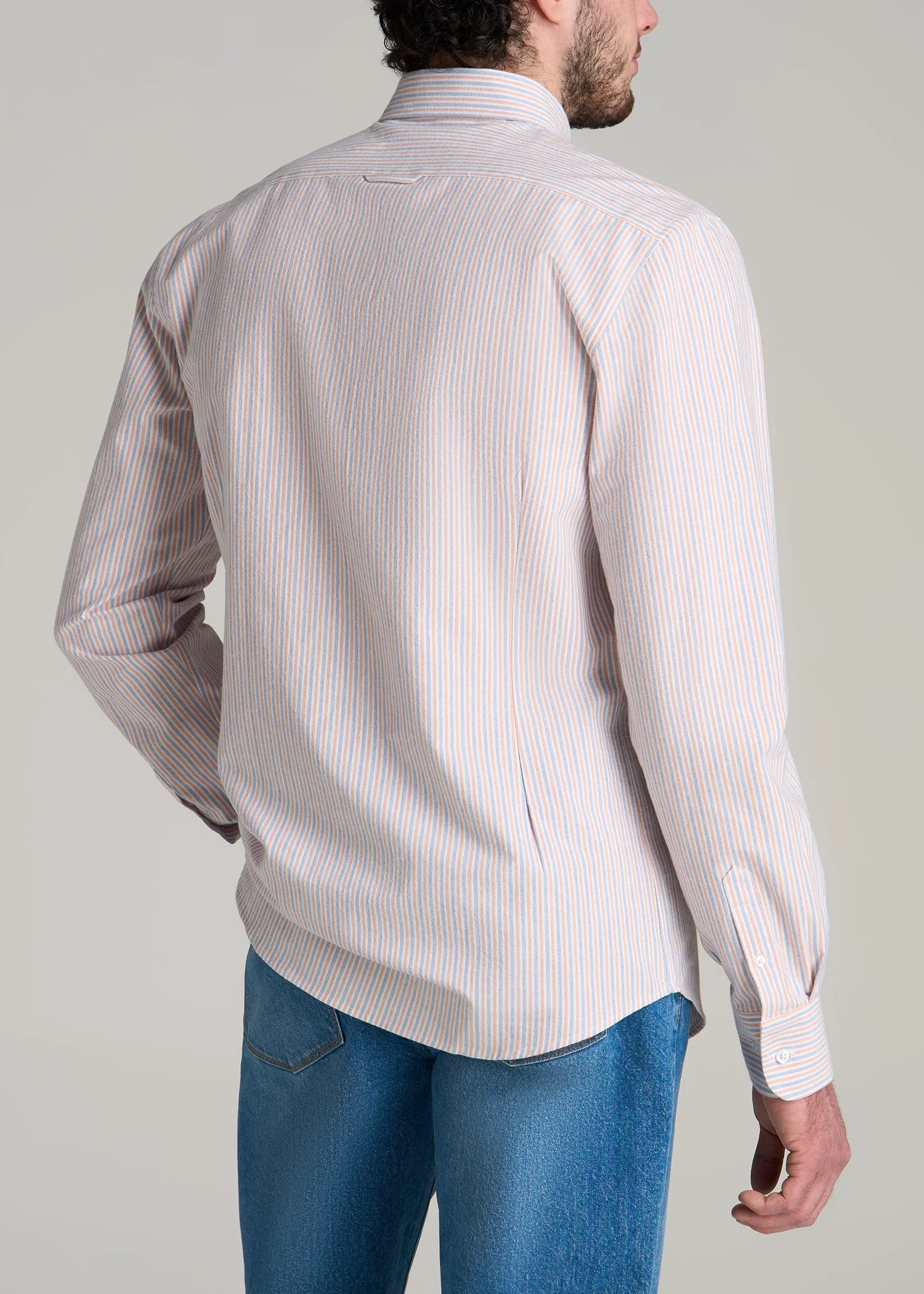 Washed Oxford Shirt for Tall Men in Apricot and Blue Multi Stripe sold by American Tall product image thumbnail 5