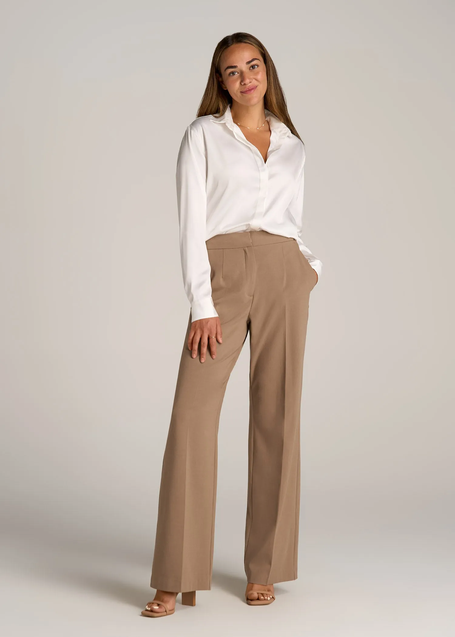 Flat Front Wide Leg Dress Pants for Tall Women in Fawn sold by American Tall product image thumbnail 4