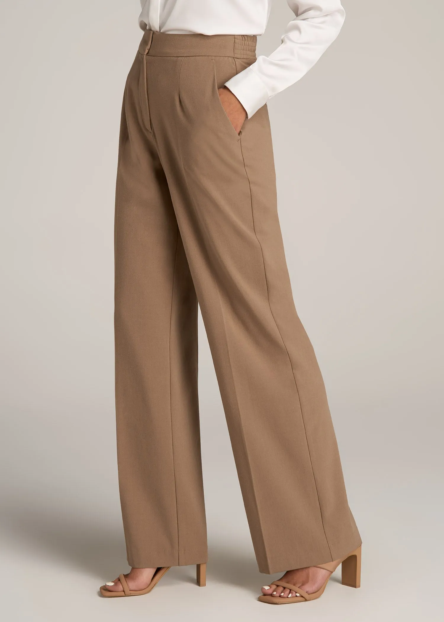 Flat Front Wide Leg Dress Pants for Tall Women in Fawn sold by American Tall product image thumbnail 3