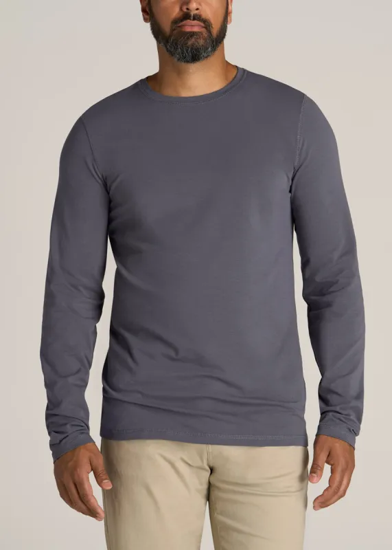 The Essential Slim Fit Long Sleeve Tee for Tall Men in Grey Blue made by American Tall