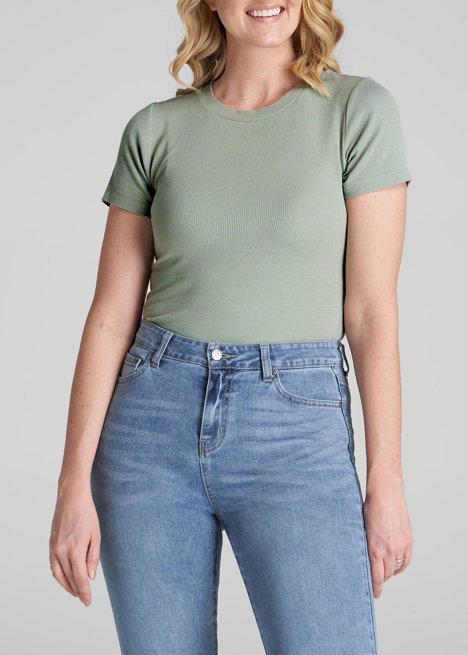 FITTED Ribbed Tee in Sage Green - Women's Tall T-Shirts sold by American Tall