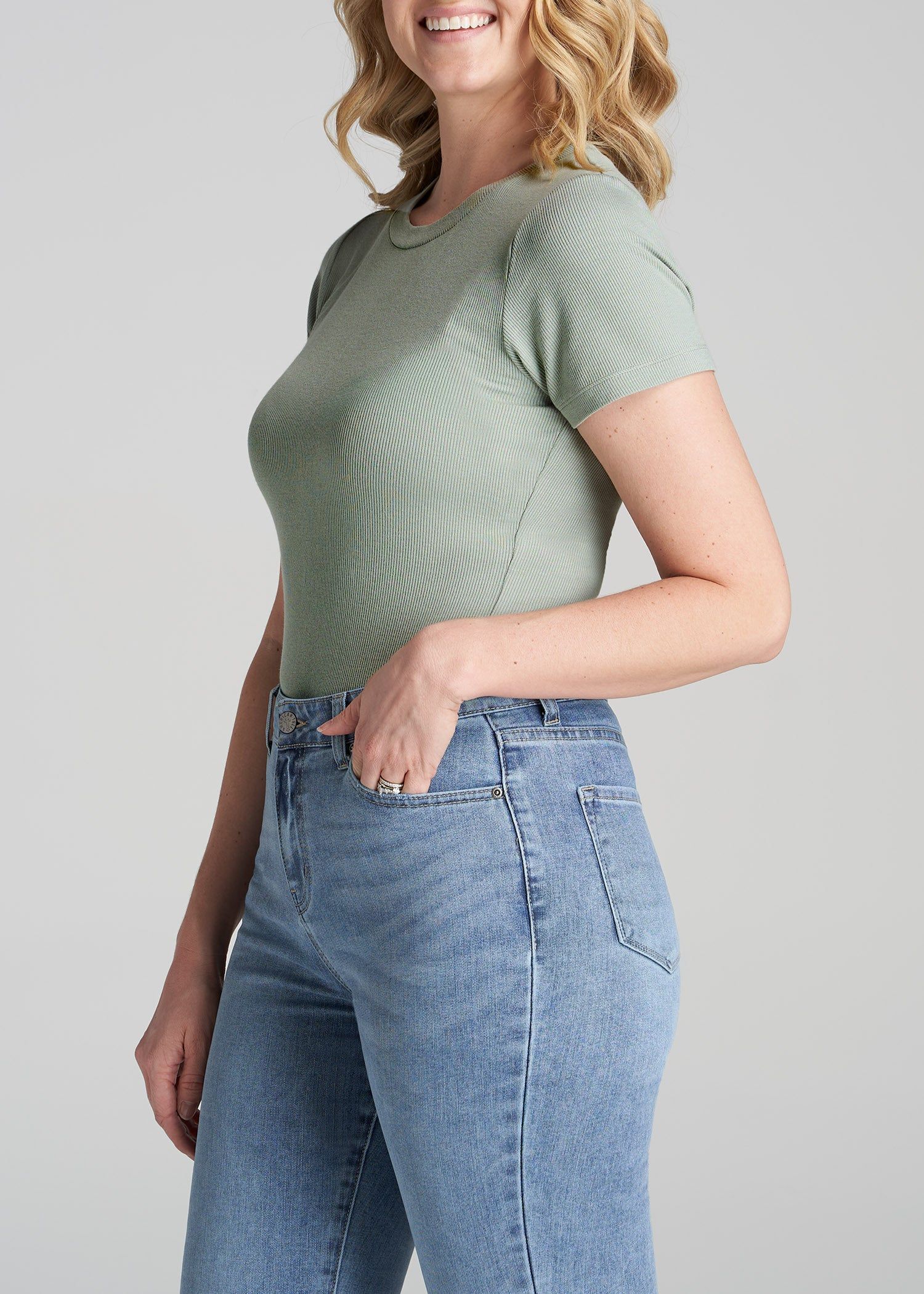 FITTED Ribbed Tee in Sage Green - Women's Tall T-Shirts sold by American Tall product image thumbnail 3