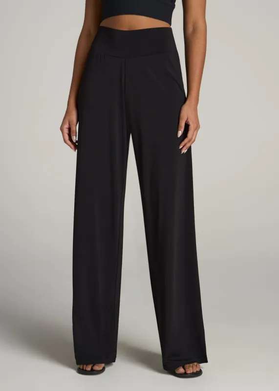 Pull On Breezy Wide Leg Pants for Tall Women in Black sold by American Tall