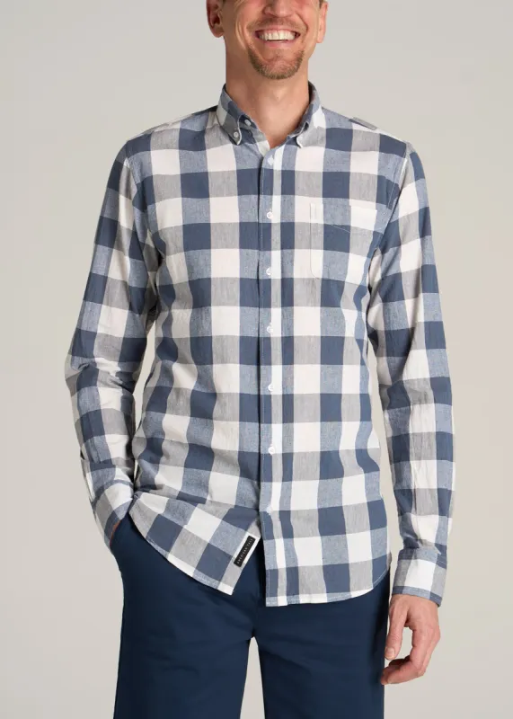 Linen Long Sleeve Shirt for Tall Men in Grey & Navy sold by American Tall