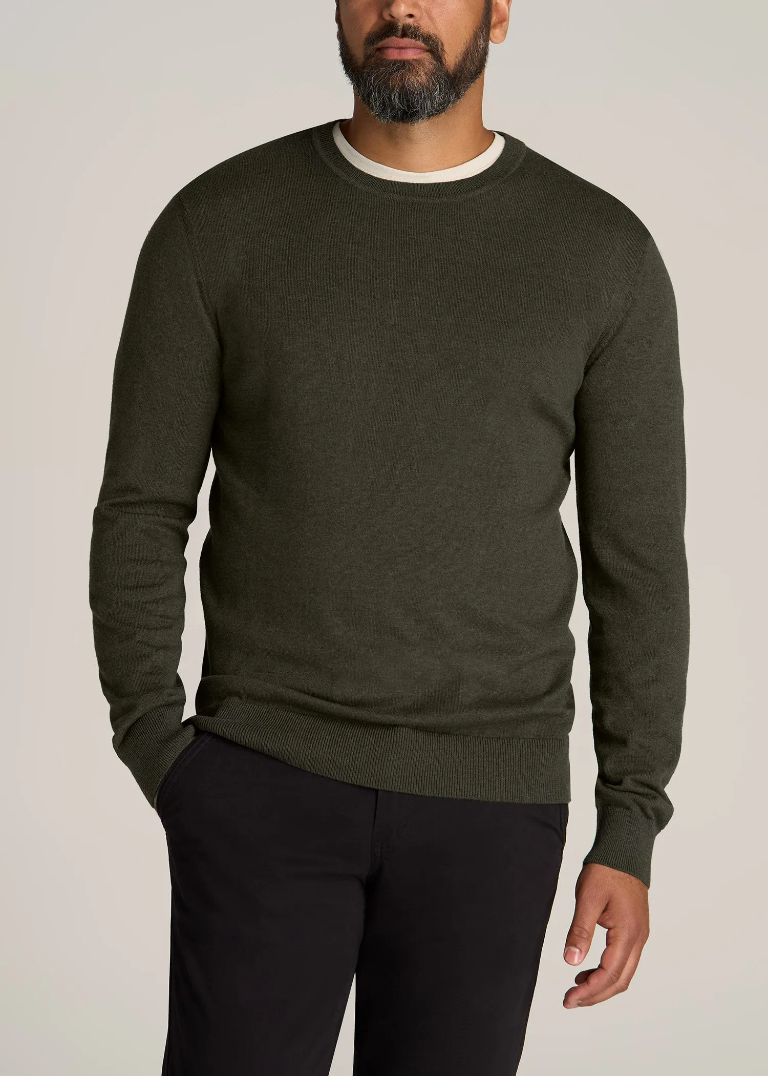 Everyday Crewneck Tall Men's Sweater in Dark Olive Green sold by American Tall