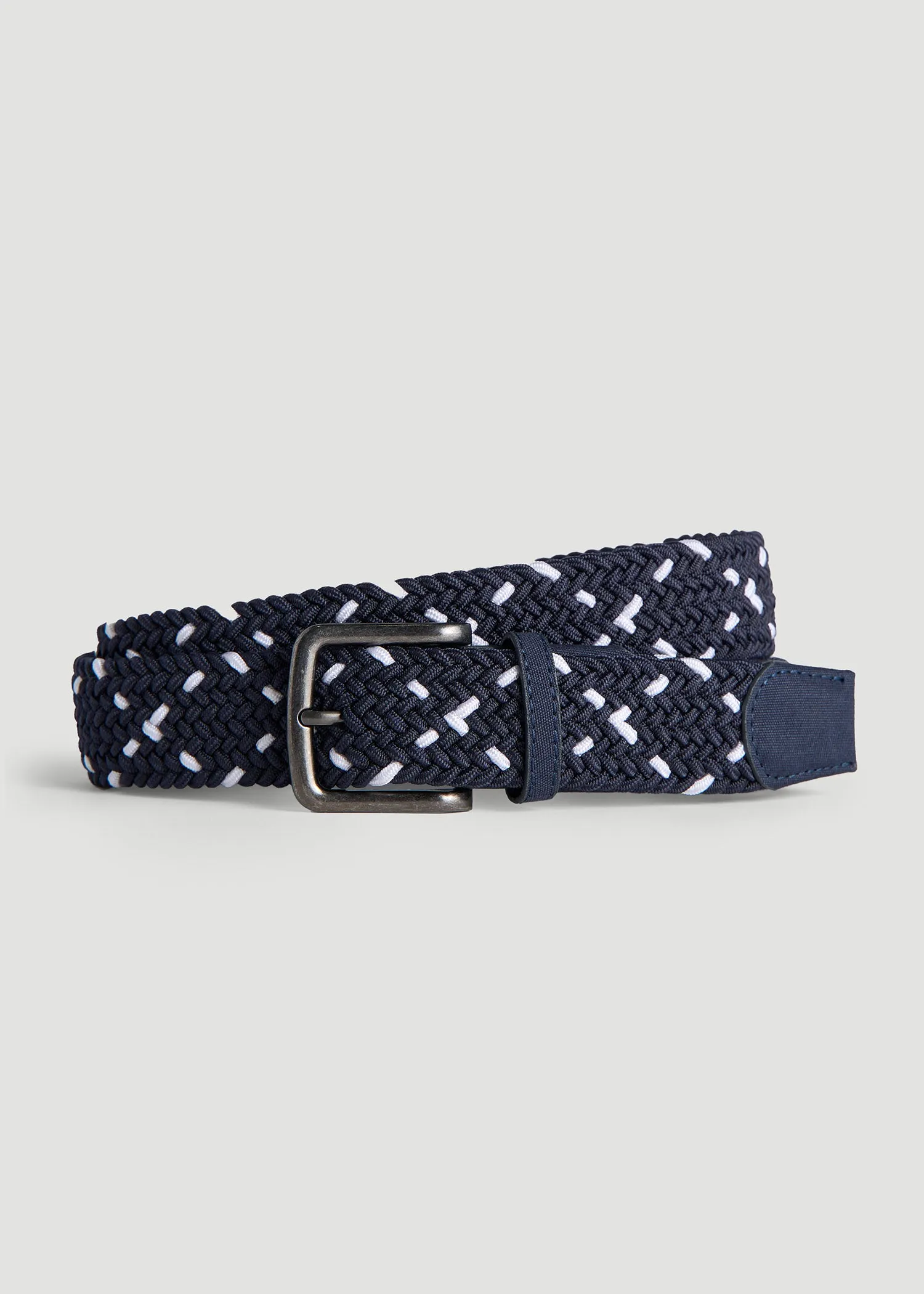 Stretch Woven Belt for Tall Men in Navy and White sold by American Tall