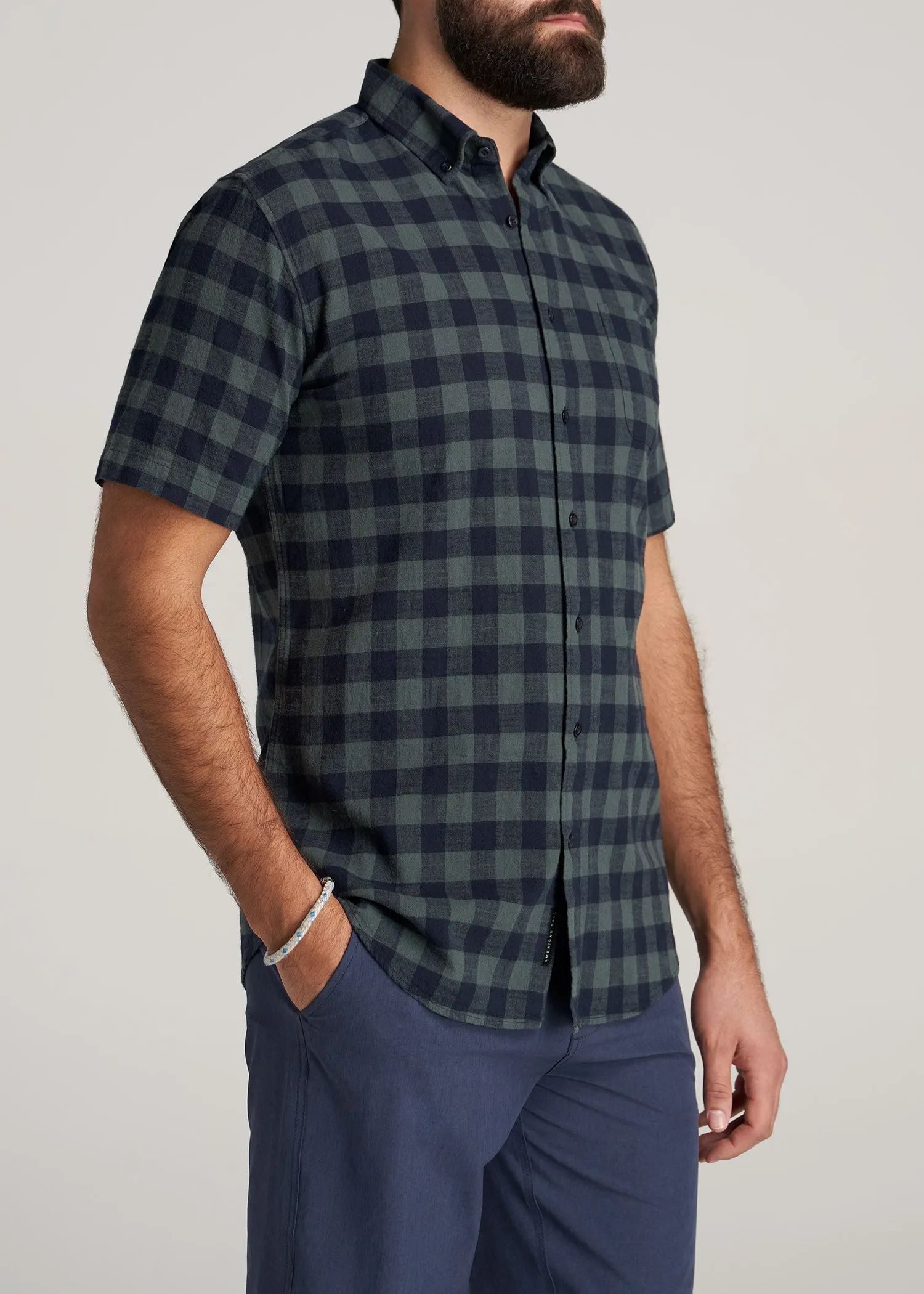 Short Sleeve Shirt for Tall Men in Midnight Blue & Green Plaid sold by American Tall product image thumbnail 3