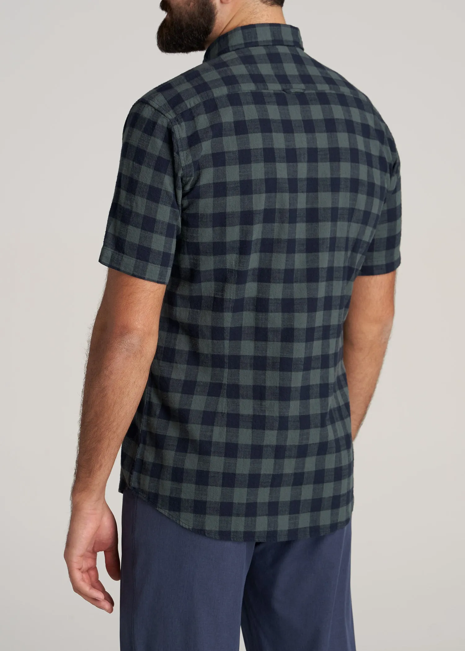Short Sleeve Shirt for Tall Men in Midnight Blue & Green Plaid sold by American Tall product image thumbnail 5