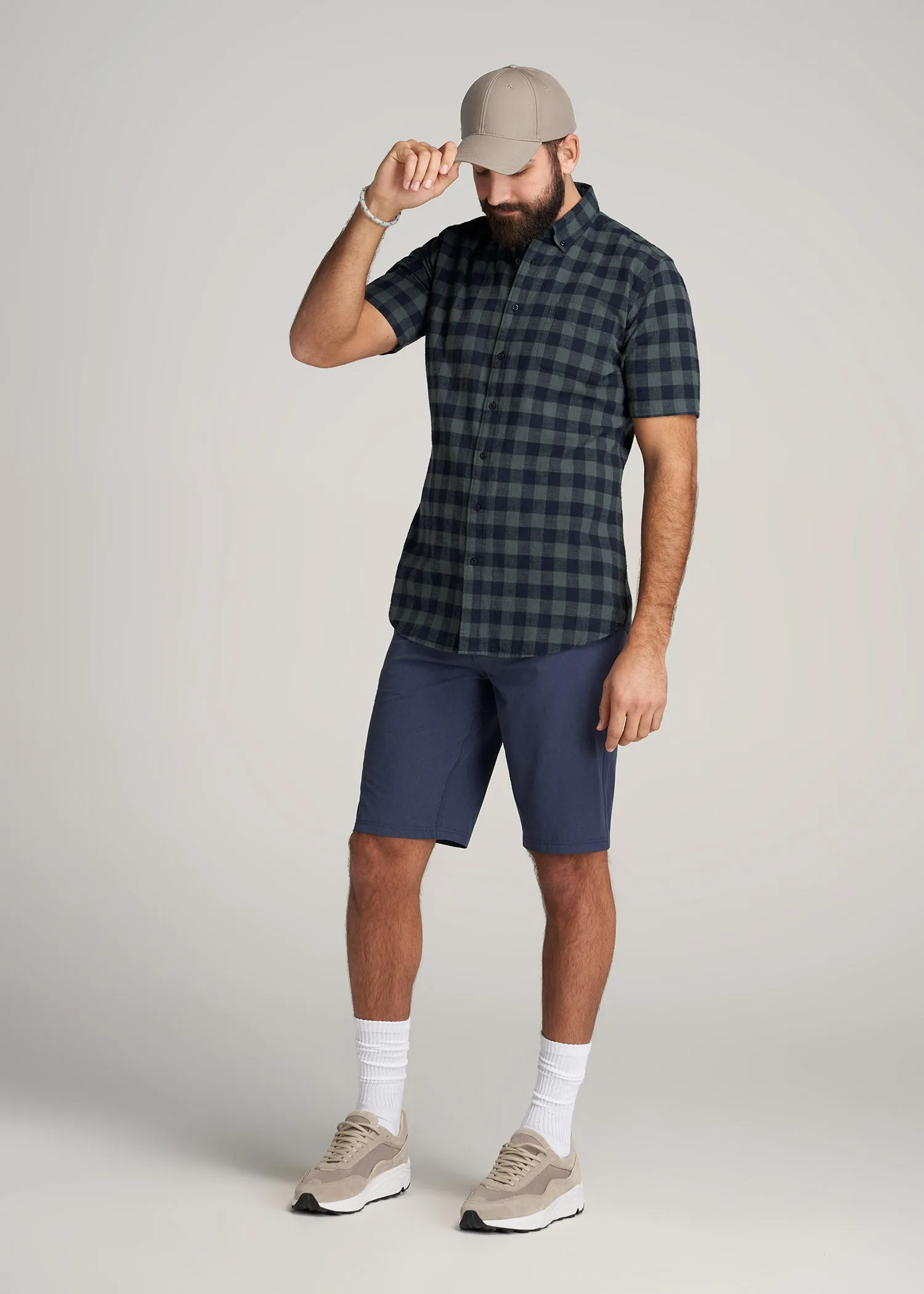 Short Sleeve Shirt for Tall Men in Midnight Blue & Green Plaid sold by American Tall product image thumbnail 4