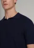 Linen Blend Ribbed Knit Polo Shirt for Tall Men in Evening Blue sold by American Tall