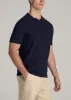Linen Blend Ribbed Knit Polo Shirt for Tall Men in Evening Blue sold by American Tall