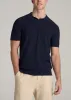 Linen Blend Ribbed Knit Polo Shirt for Tall Men in Evening Blue sold by American Tall