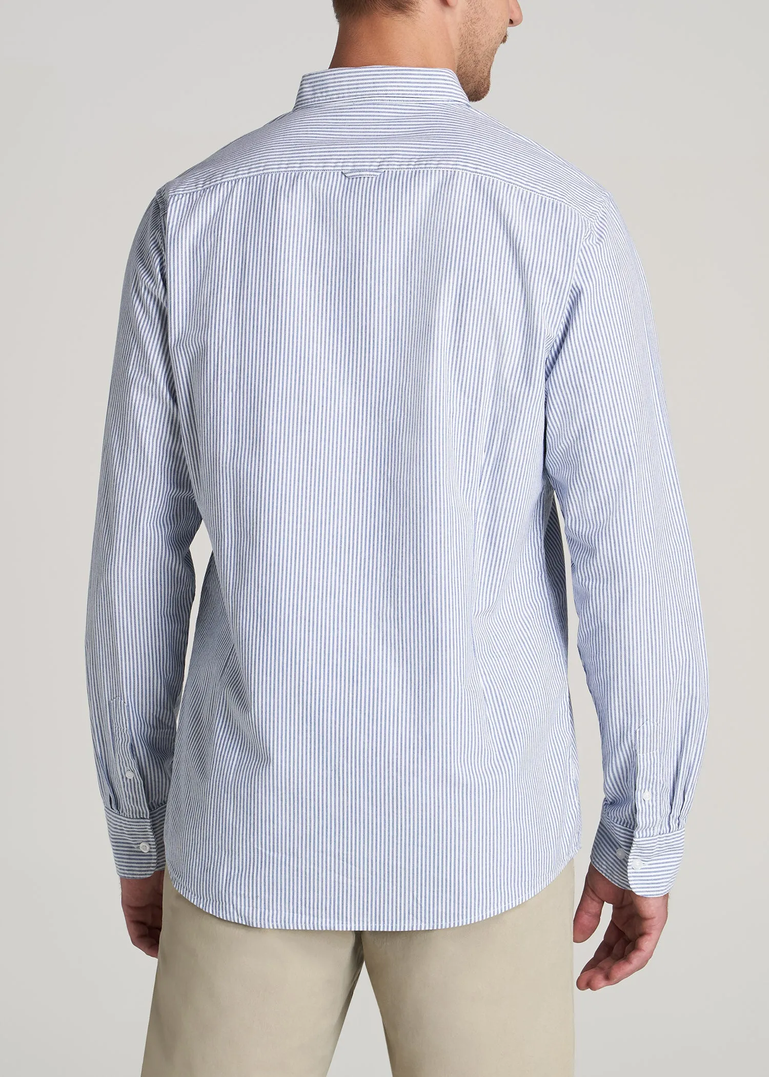 Washed Oxford Shirt for Tall Men in Blue Banker Stripe sold by American Tall product image thumbnail 4